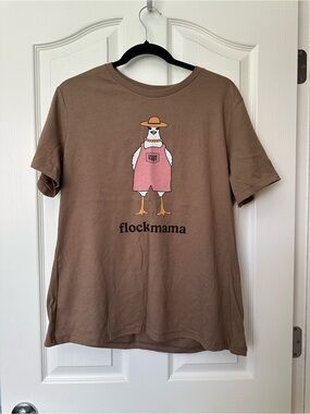 Flockmama Graphic Tee in Brown with chicken print